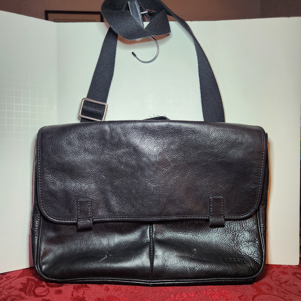 Fossil Black Leather Messenger Briefcase